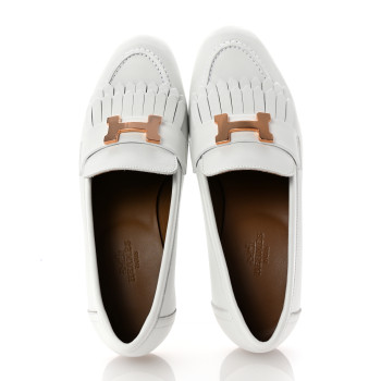HERMES Calfskin Womens Royal Loafers 36 White
