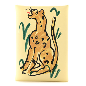 HERMES Swift Spring Panther Calvi Duo Card Case Jaune Milton