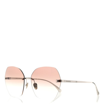 CHANEL Titanium Rimless Square Sunglasses 4271-T Silver Brown
