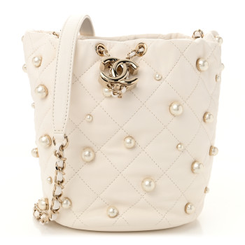 CHANEL Lambskin Quilted Pearl About Pearls Drawstring Bag White