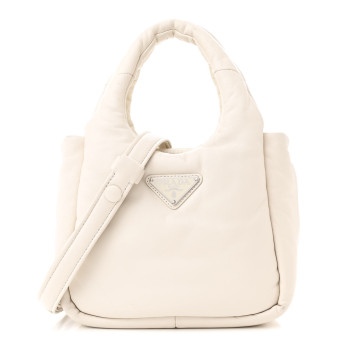 PRADA Nappa Soft Padded Small Double Handled Shoulder Bag White
