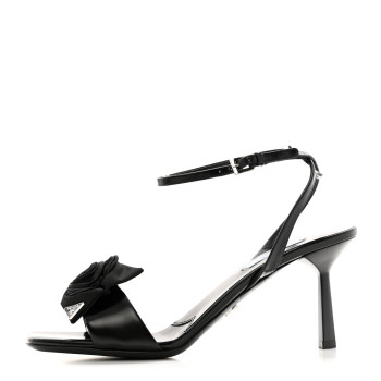 PRADA Vernice Nylon Flower Metal Triangle Logo Open Toe 65mm Sandals 38.5 Black
