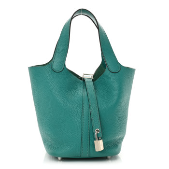 HERMES Taurillon Clemence Picotin Lock 18 PM Bleu Paon