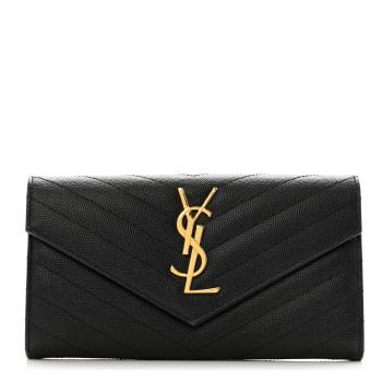SAINT LAURENT Grain De Poudre Matelasse Chevron Monogram Flap Wallet Black