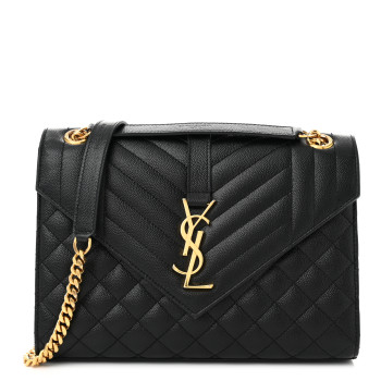 SAINT LAURENT Grain De Poudre Textured Mixed Matelasse Triquilt Medium Monogram Satchel Black