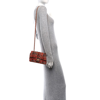 CHANEL Tweed Quilted Mini Rectangular Flap Orange Multicolor