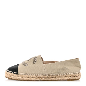 CHANEL Canvas Grosgrain CC Espadrilles 40 Light Green Black