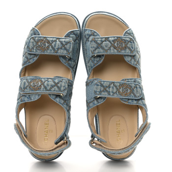 CHANEL Denim Quilted Dad Sandals 40 Blue