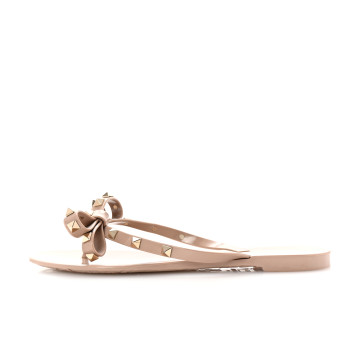 VALENTINO GARAVANI PVC Jelly Rockstud Bow Thong Sandals 39 Poudre