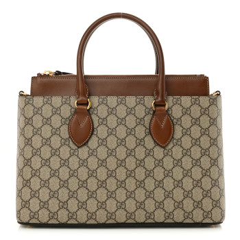 GUCCI GG Supreme Monogram Small Zip Top Tote Beige Tuscany