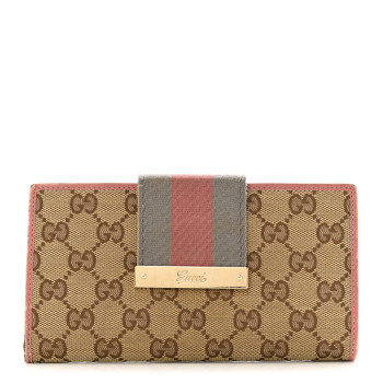 GUCCI Monogram Calfskin Ladies Web Continental Wallet Beige Ebony Pink