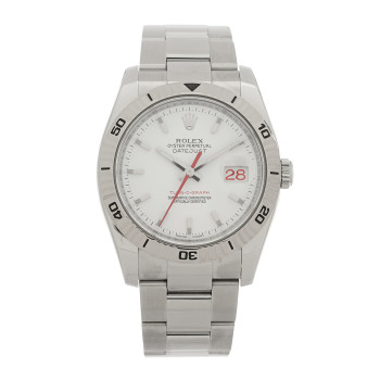 ROLEX Stainless Steel 18K White Gold 36mm Oyster Perpetual Datejust Turn-O-Graph Watch White 116264