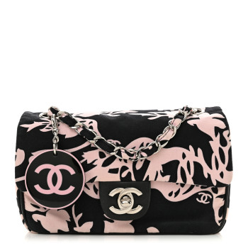 CHANEL Printed Fabric Mini Rectangular Flap Black Pink