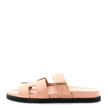 HERMES Suede Goatskin Womens Chypre Sandals 39 Nude