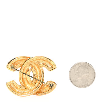 CHANEL Metal Quilted Large CC Brooch Gold