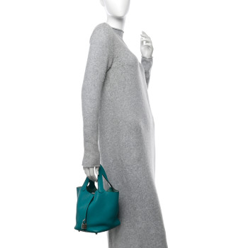 HERMES Taurillon Clemence Picotin Lock 18 PM Bleu Paon