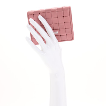 MIU MIU Nappa Intreccio Bi-Fold Compact Wallet Rosa