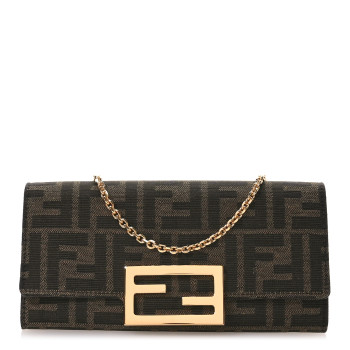 FENDI Fabric Jacquard FF 1974 Continental Wallet On Chain Tobacco Moro