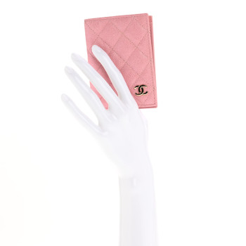 CHANEL Iridescent Caviar Quilted Card Holder Wallet Rose Pink