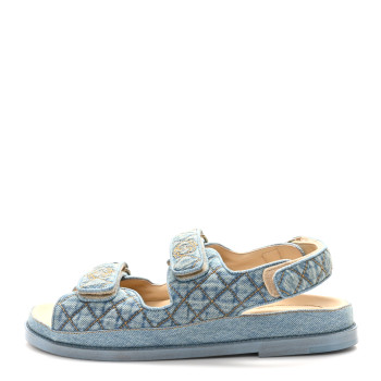 CHANEL Denim Quilted Dad Sandals 40 Blue
