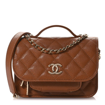 CHANEL Caviar Quilted Business Affinity Clutch With Chain Flap Camel