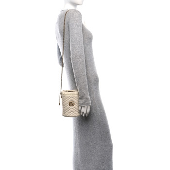 GUCCI Calfskin Matelasse Mini GG Marmont 2.0 Bucket Bag White