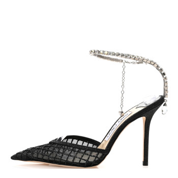 JIMMY CHOO Glitter Checker Board Mesh Crystal Saeda 100 Pumps 35.5 Black