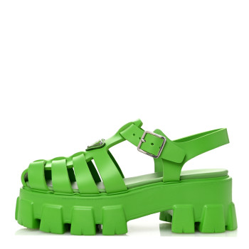 PRADA Foam Rubber Metal Triangle Logo Womens Monolith 55mm Cage Sandals 39 Mela