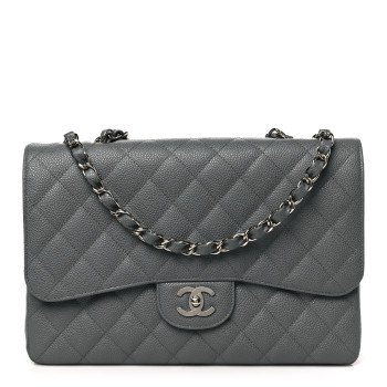 CHANEL Caviar Quilted Jumbo Single Flap Grey