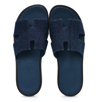 HERMES Denim Calfskin Mens Izmir Sandals 42.5 Bleu Brut Bleu Celeste