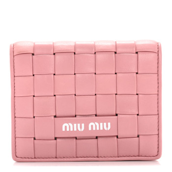 MIU MIU Nappa Intreccio Bi-Fold Compact Wallet Rosa