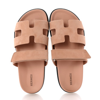 HERMES Suede Goatskin Womens Chypre Sandals 39 Nude