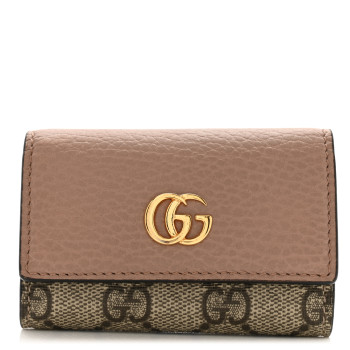 GUCCI Dollar Calfskin GG Supreme Monogram GG Marmont 6 Key Holder Case Porcelain Rose Beige Ebony