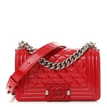 CHANEL Patent Calfskin Quilted Small Plexiglass Boy Flap Red