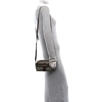 GUCCI GG Supreme Monogram Web Mini Ophidia Shoulder Bag Brown