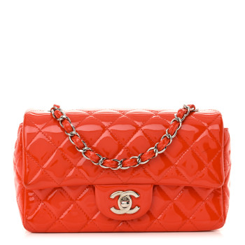 CHANEL Patent Calfskin Quilted Mini Rectangular Flap Red