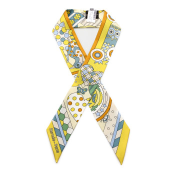 HERMES Silk Les Murmures de la Foret Twilly Jaune Vif Vert Miel