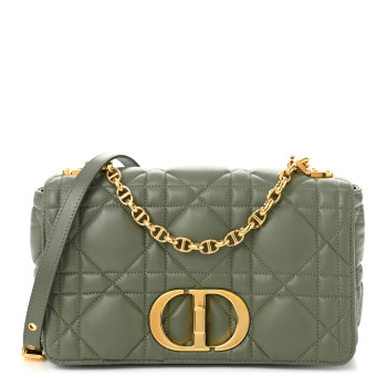 CHRISTIAN DIOR Calfskin Macrocannage Medium Caro Bag Cedar Green