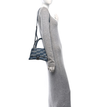 BALENCIAGA Denim BB Monogram Small Hourglass Top Handle Bag Blue