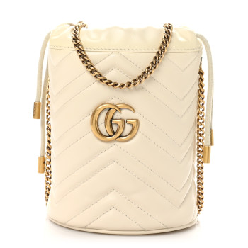 GUCCI Calfskin Matelasse Mini GG Marmont 2.0 Bucket Bag White