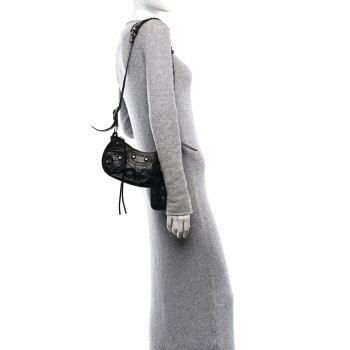BALENCIAGA Agneau Arena Le Cagole Shoulder Bag XS Black
