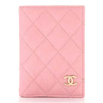 CHANEL Iridescent Caviar Quilted Card Holder Wallet Rose Pink