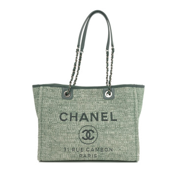 CHANEL Straw Lurex Small Deauville Tote Light Green