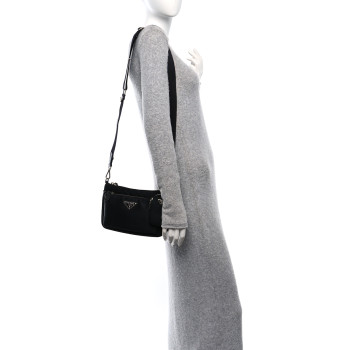 PRADA Re-Nylon Saffiano Double Pouch Shoulder Bag Black