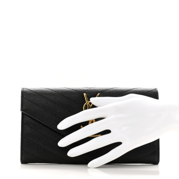 SAINT LAURENT Grain De Poudre Matelasse Chevron Monogram Flap Wallet Black