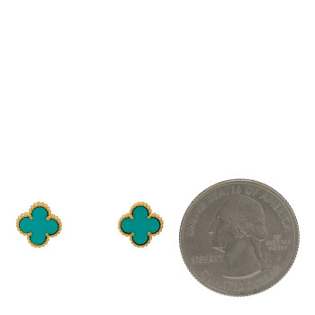 VAN CLEEF & ARPELS 18K Yellow Gold Turquoise Sweet Alhambra Earrings