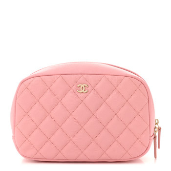 CHANEL Caviar Quilted Medium Curvy Pouch Cosmetic Case Light Pink