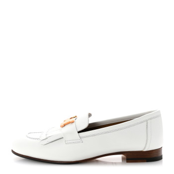 HERMES Calfskin Womens Royal Loafers 36 White
