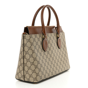 GUCCI GG Supreme Monogram Small Zip Top Tote Beige Tuscany