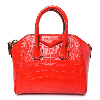 GIVENCHY Calfskin Crocodile Embossed Mini Antigona Red